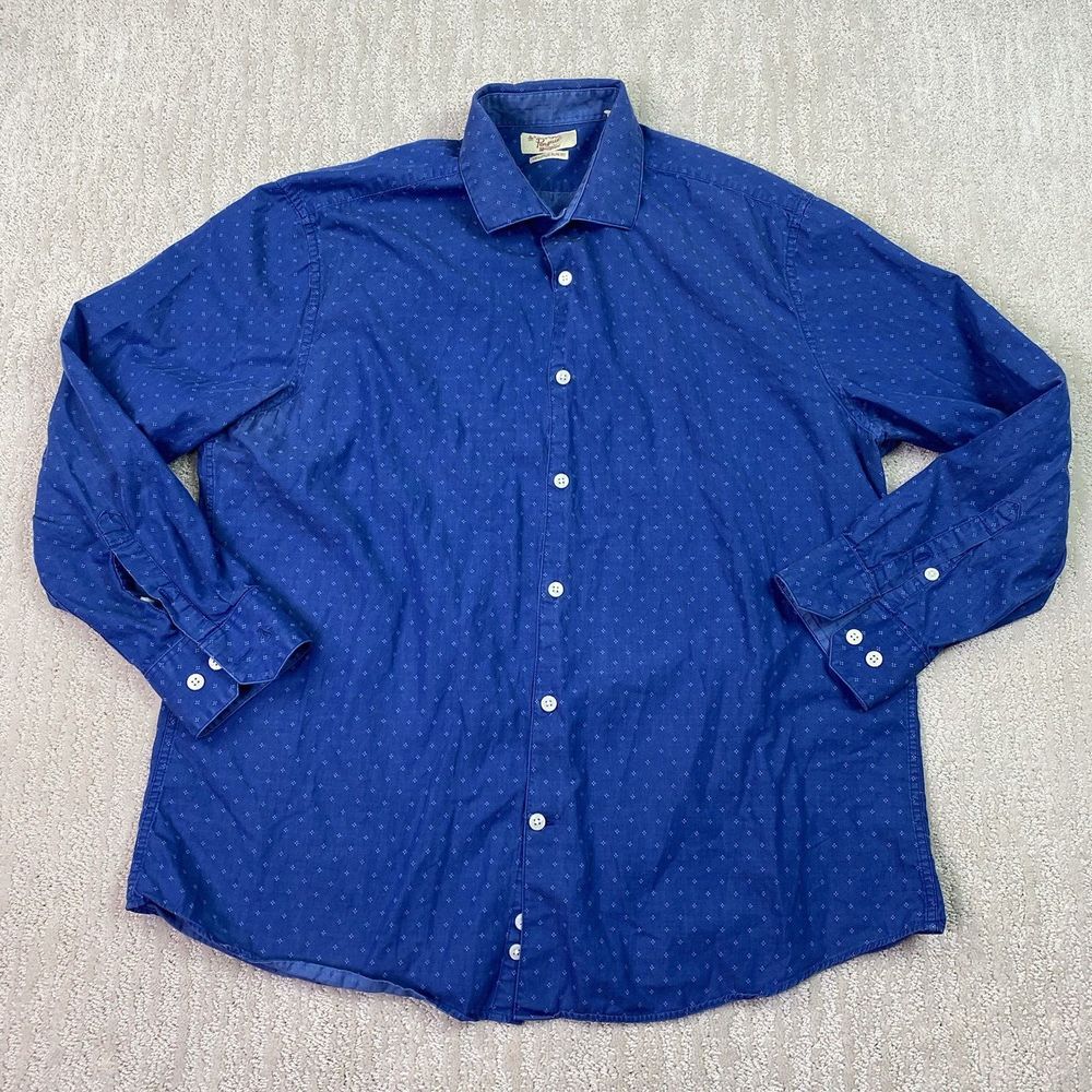 Penguin‎ button down shirt mens blue geometric pattern slim size 16.5-32/33